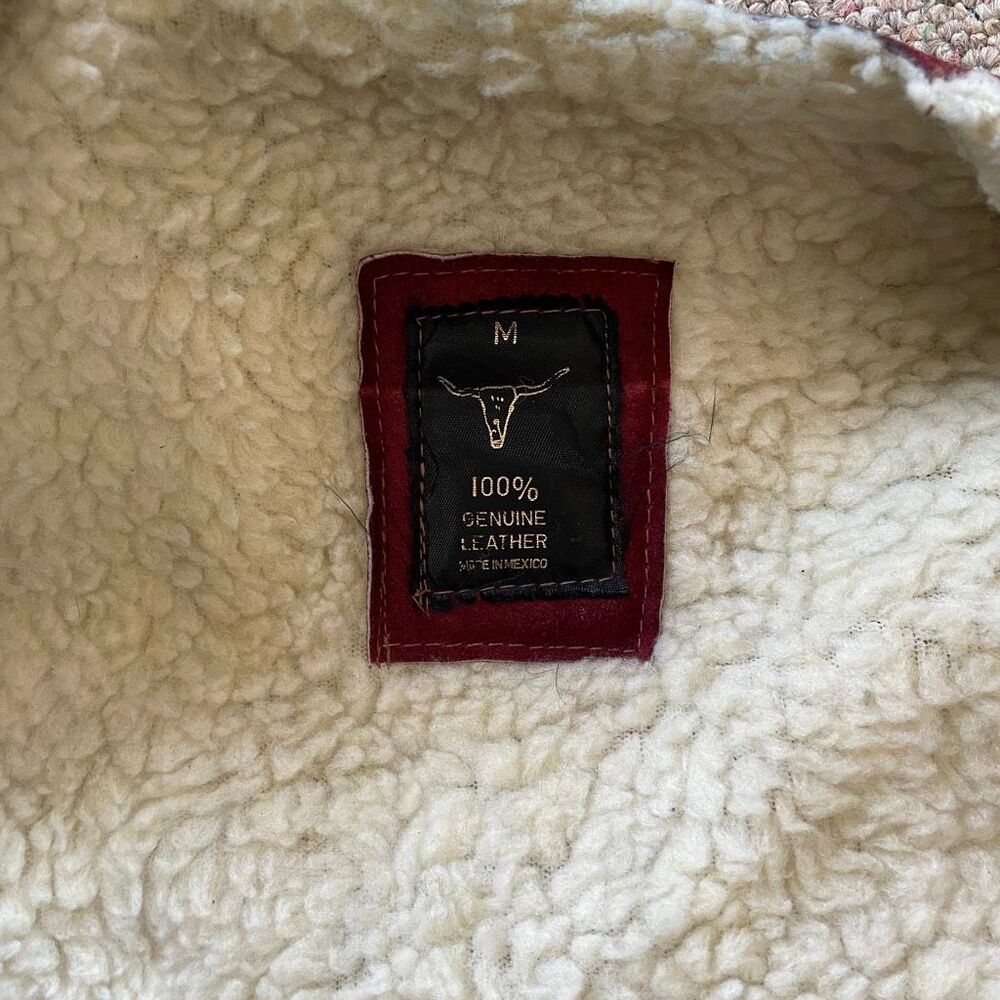 Vintage Western Suede Leather Vest Sherpa-Lined Red Leather - Picture 7 of 8